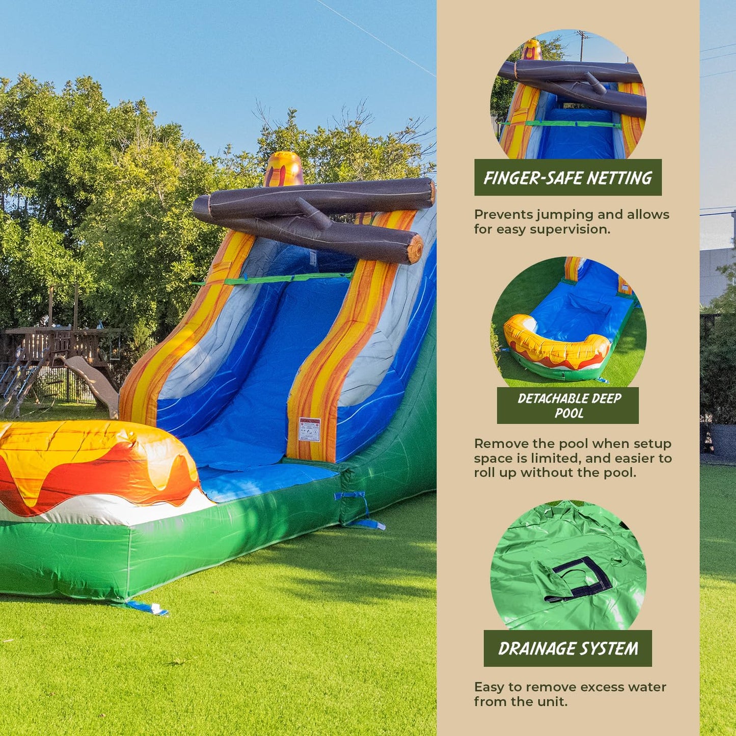 XJUMP 34ft Dinosaur Rental Grade 15oz PVC Inflatable Bouncer Slide with Pool