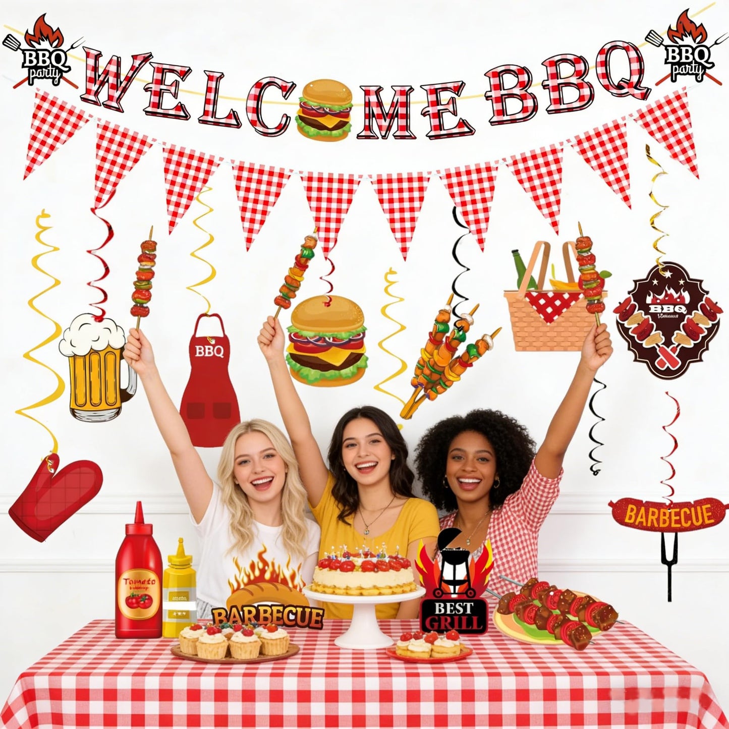 BBQ Themed Party Decorations,Welcome BBQ Banner,for Summer Cookout Birthday Baby Shower Party Decor Supplies