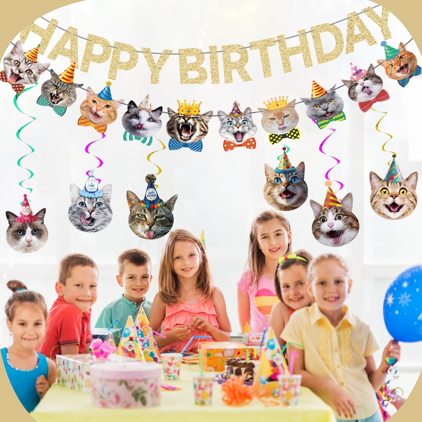 Cat Happy Birthday Banner - Cat Party Decorations, Party Supplies Sign