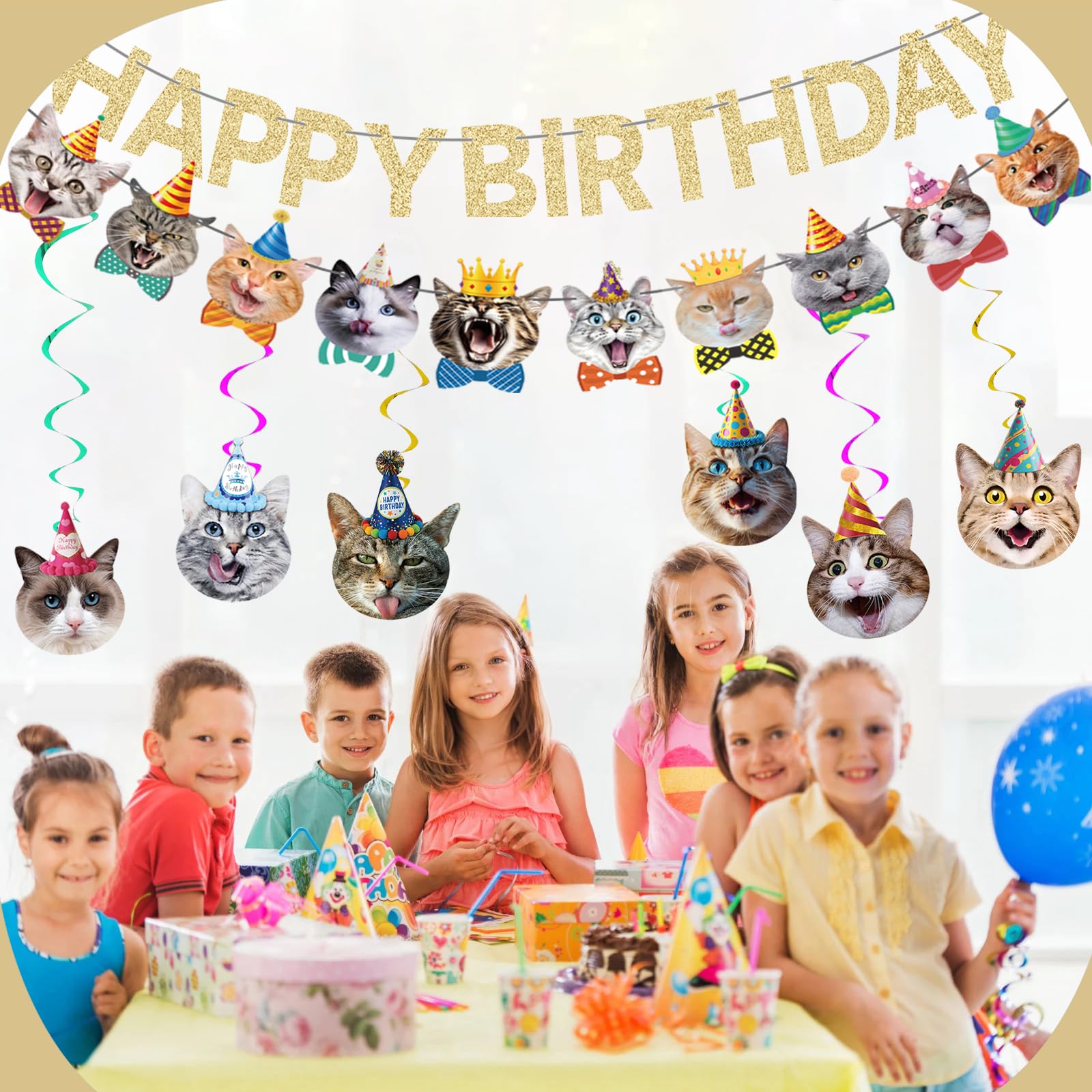 Cat Happy Birthday Banner - Cat Party Decorations, Party Supplies Sign