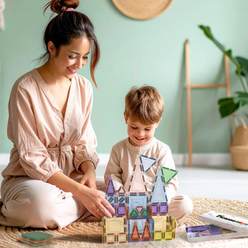 PicassoTiles 50PC Magnetic Tiles Travel Set Nano + Original Size Construction Building Block 2-in-1 Tile Collection with Tin Box Storage Case