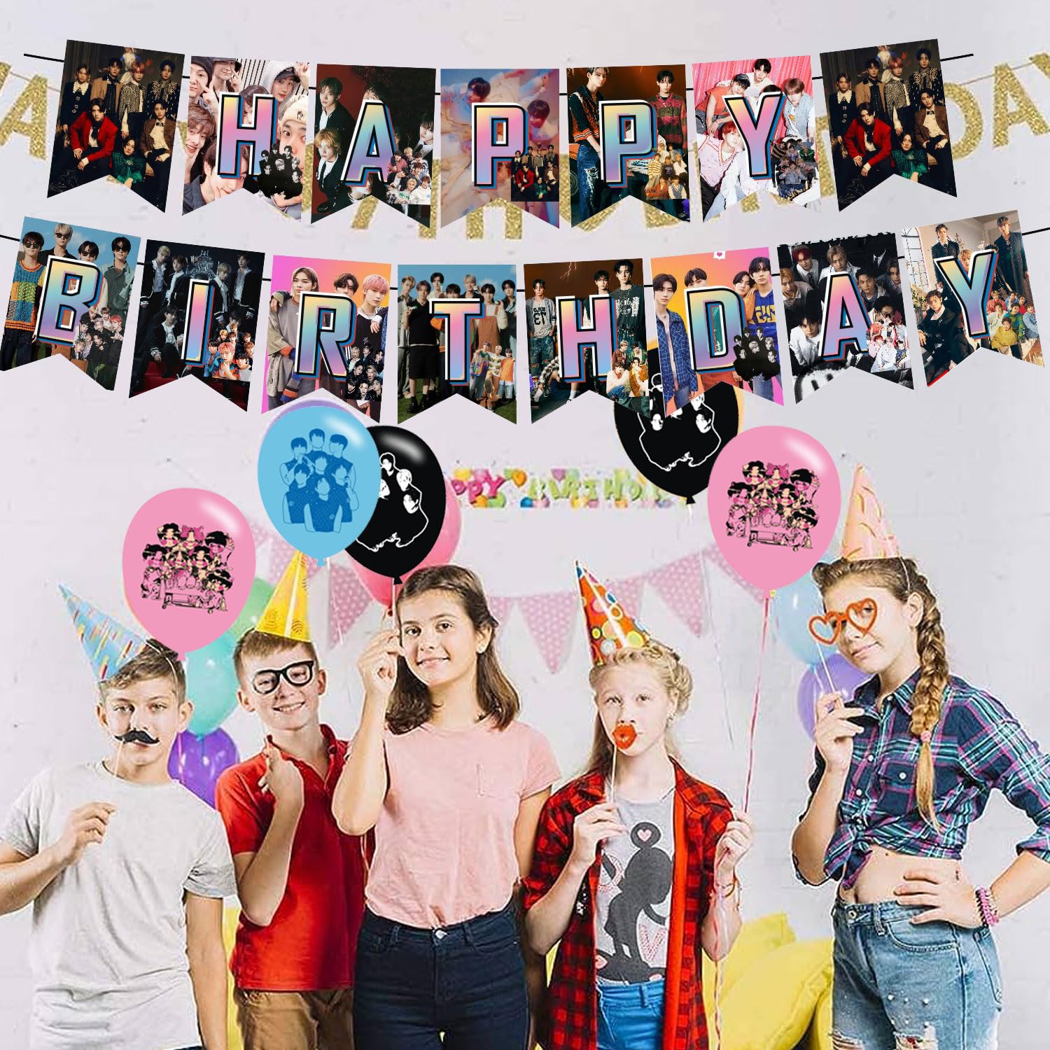 E-NHYPEN Themed Birthday Party Supplies - Team Balloons, Cupcake & Cake Toppers, Singer Fans Latex Balloons