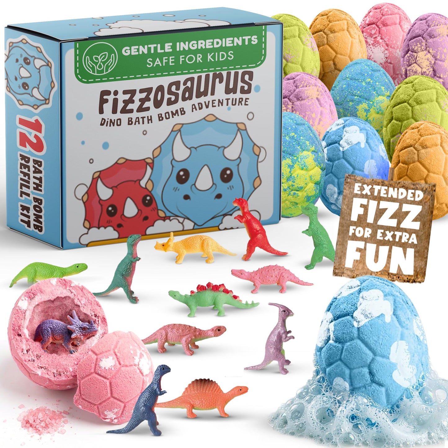 Bath Bombs for Kids with Surprise Toys Inside -12 Pack Dinosaur Bath Bombs Gift Set, Dino Egg Bubble Bath Fizzies, Dinosaur Toys for Kids 3 4 5 6 7 8