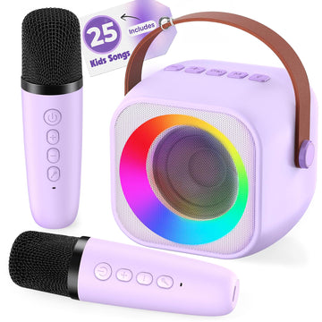 Two3Sevens Mini Karaoke Machine for Kids | Pre-Loaded 25 Kids Songs | Bluetooth Speaker, 2 Wireless Microphones | Ages 3, 4, 5, 6, 7+ Year Old
