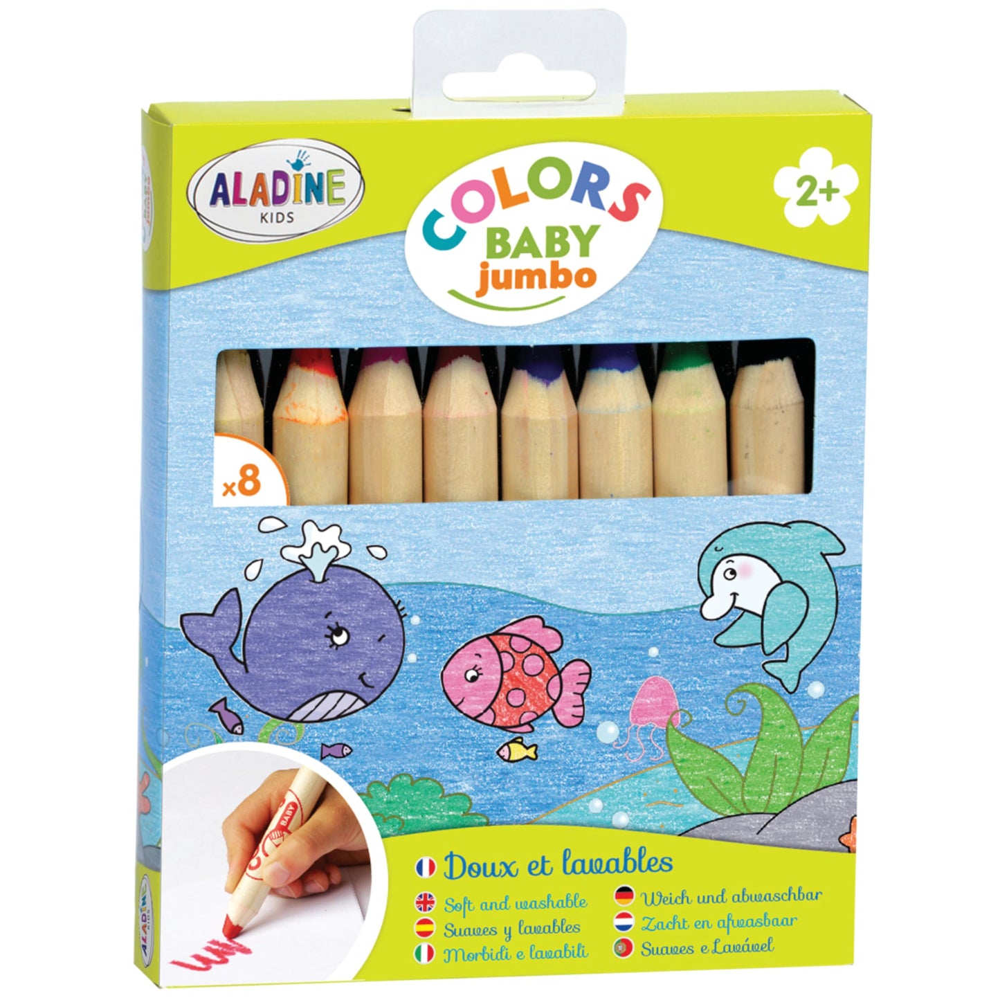 Aladine - Baby Jumbo Colors - Set of 8 Colour Pencils - Soft and Washable Trace - Easy to Handle Pencils - From 2 years old