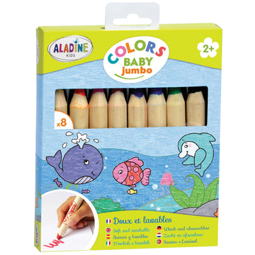 Aladine - Baby Jumbo Colors - Set of 8 Colour Pencils - Soft and Washable Trace - Easy to Handle Pencils - From 2 years old