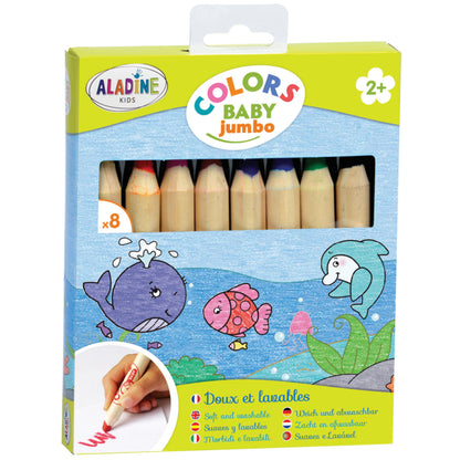 Aladine - Baby Jumbo Colors - Set of 8 Colour Pencils - Soft and Washable Trace - Easy to Handle Pencils - From 2 years old