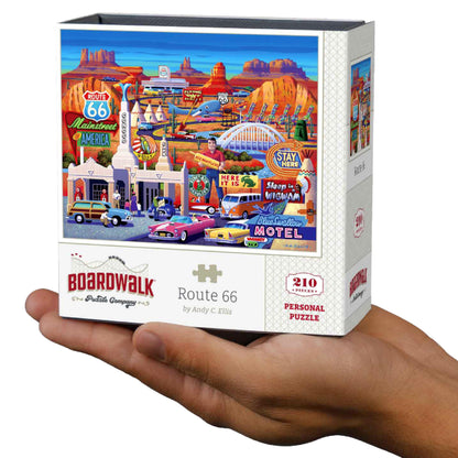 Boardwalk Route 66 210 Piece Personal Puzzle, Jigsaw Puzzles with Premium Box, Car Lover Gifts for Adults, 6"x8"