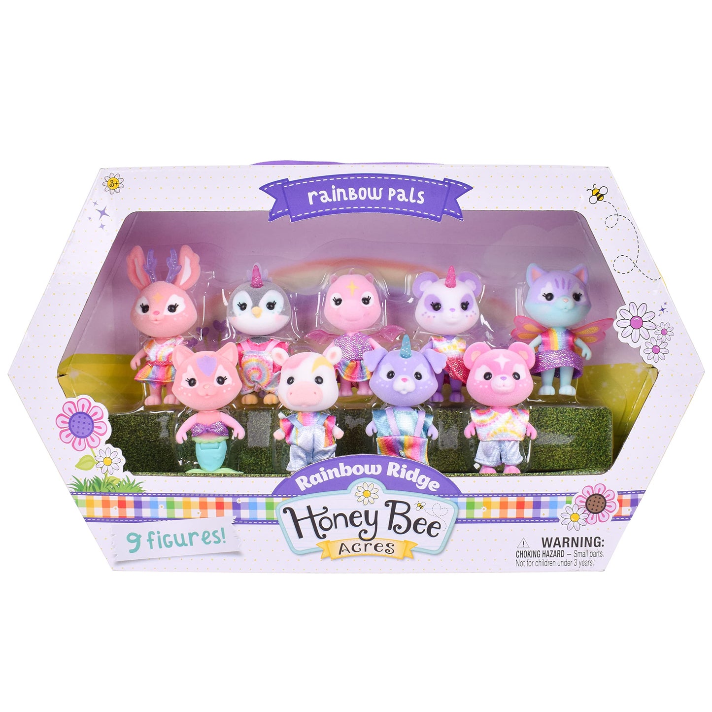 Sunny Days Entertainment Honey Bee Acres Rainbow Ridge Pals - 9 Miniature Flocked Dolls | Small Fantasy Collectible Figures | Pretend Play Toys for
