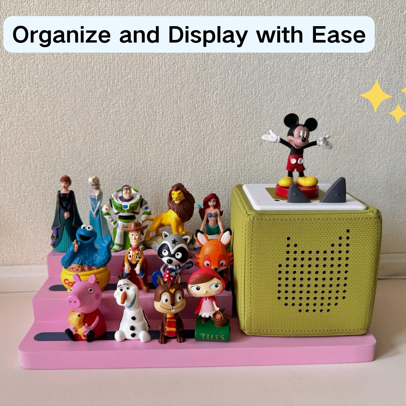 UGQIN Tonie Shelf Come with Carrying Bag, 3 Tiered Magnetic Display Shelf,Tonie Figures Holder,Toniebox1/2 Stand in Kids Room (White)