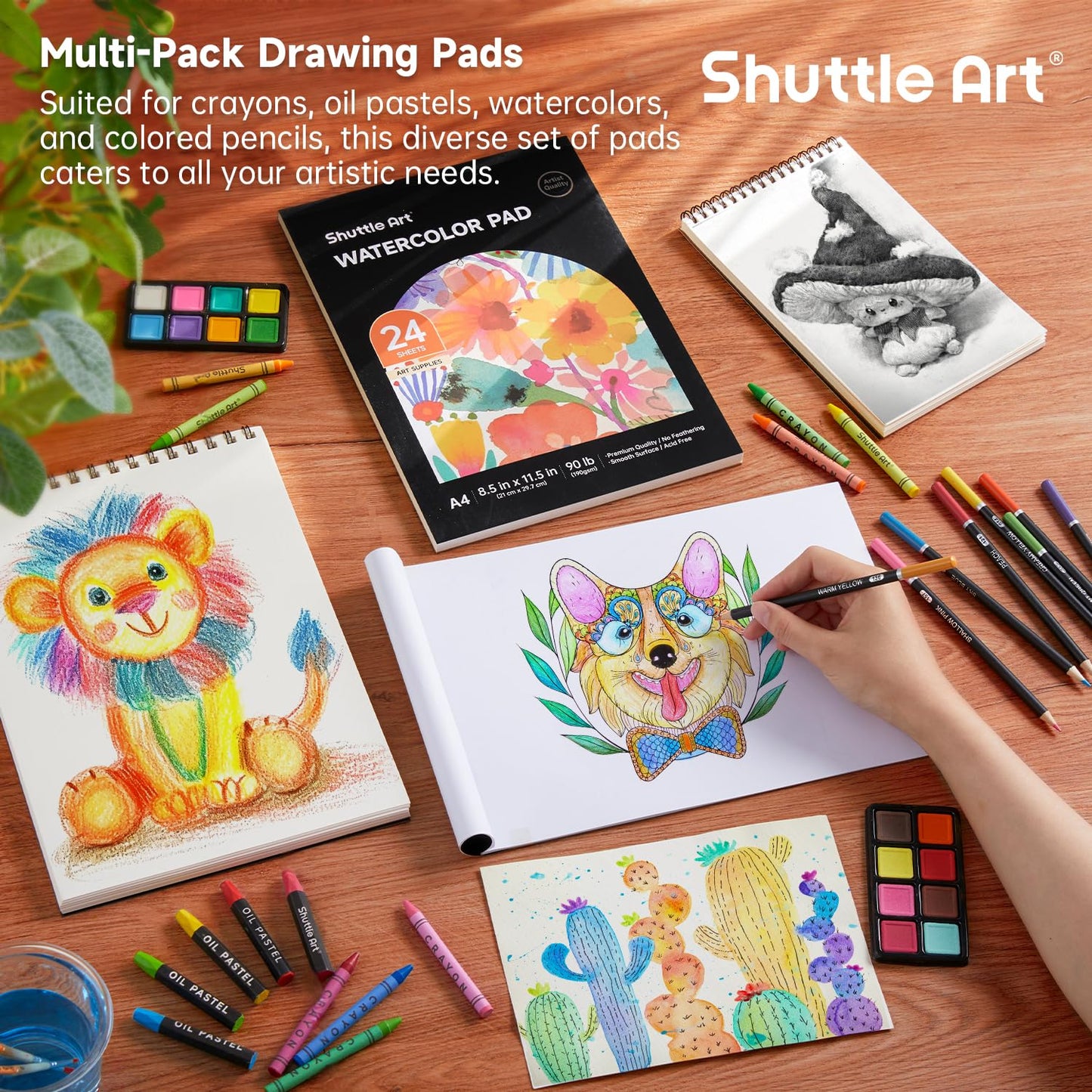 Shuttle Art 149 Piece Deluxe Art Set, Art Supplies in Wooden Case, Painting Drawing Art Kit with Crayons Colored Pencils Oil Pastels Watercolor Cakes