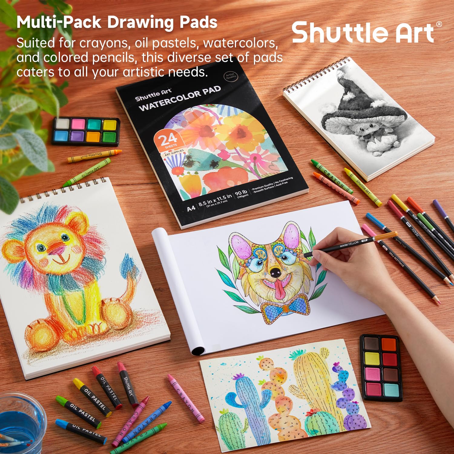 Shuttle Art 149 Piece Deluxe Art Set, Art Supplies in Wooden Case, Painting Drawing Art Kit with Crayons Colored Pencils Oil Pastels Watercolor Cakes