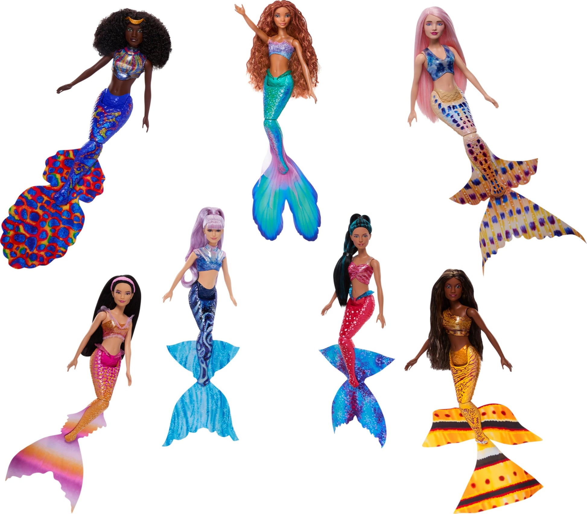 Mattel Disney The Little Mermaid Ultimate Ariel Sisters 7-Pack Set, Collection of 7 Fashion Mermaid Dolls, Toys Inspired by The Movie