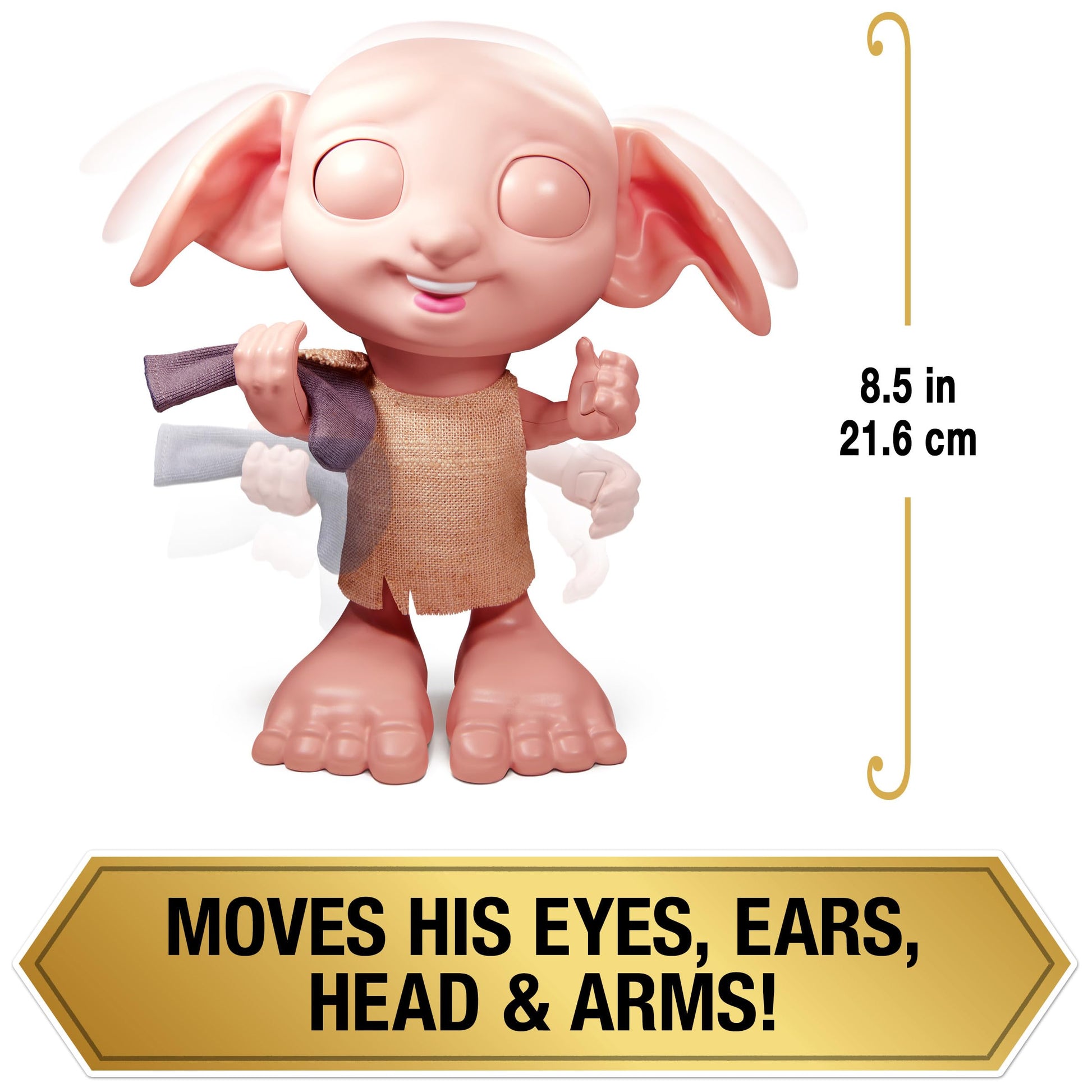 Wizarding World - 8.5" Harry Potter Elf Dobby Interactive Doll with Stocking and 30+ Sounds and Phrases - Harry Potter Gifts - Toys Kids 6+