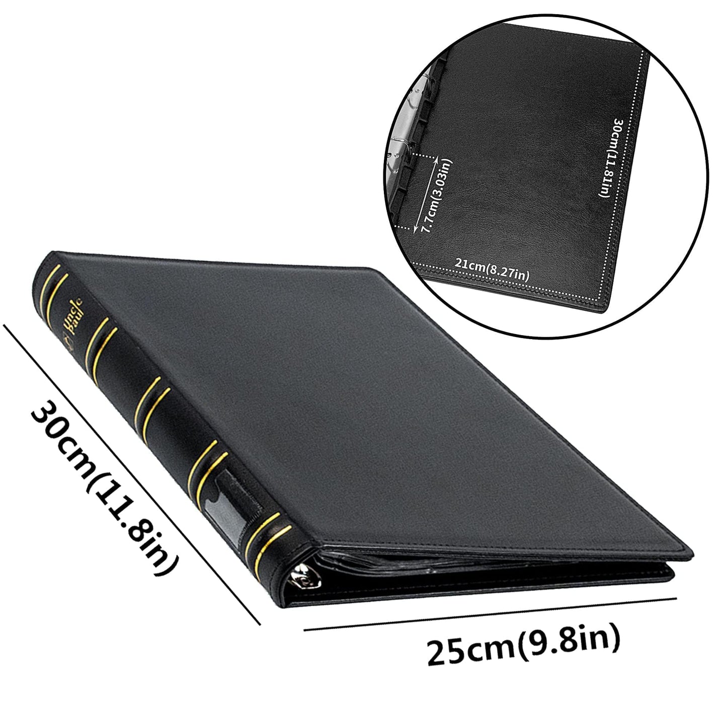 Uncle Paul Leather Binder with Coin Pocket Pages Set - Assorted 4 Sizes Pages, 12Pcs Coin Pocket Inserts Collecting Sleeves for Global Travel, All in