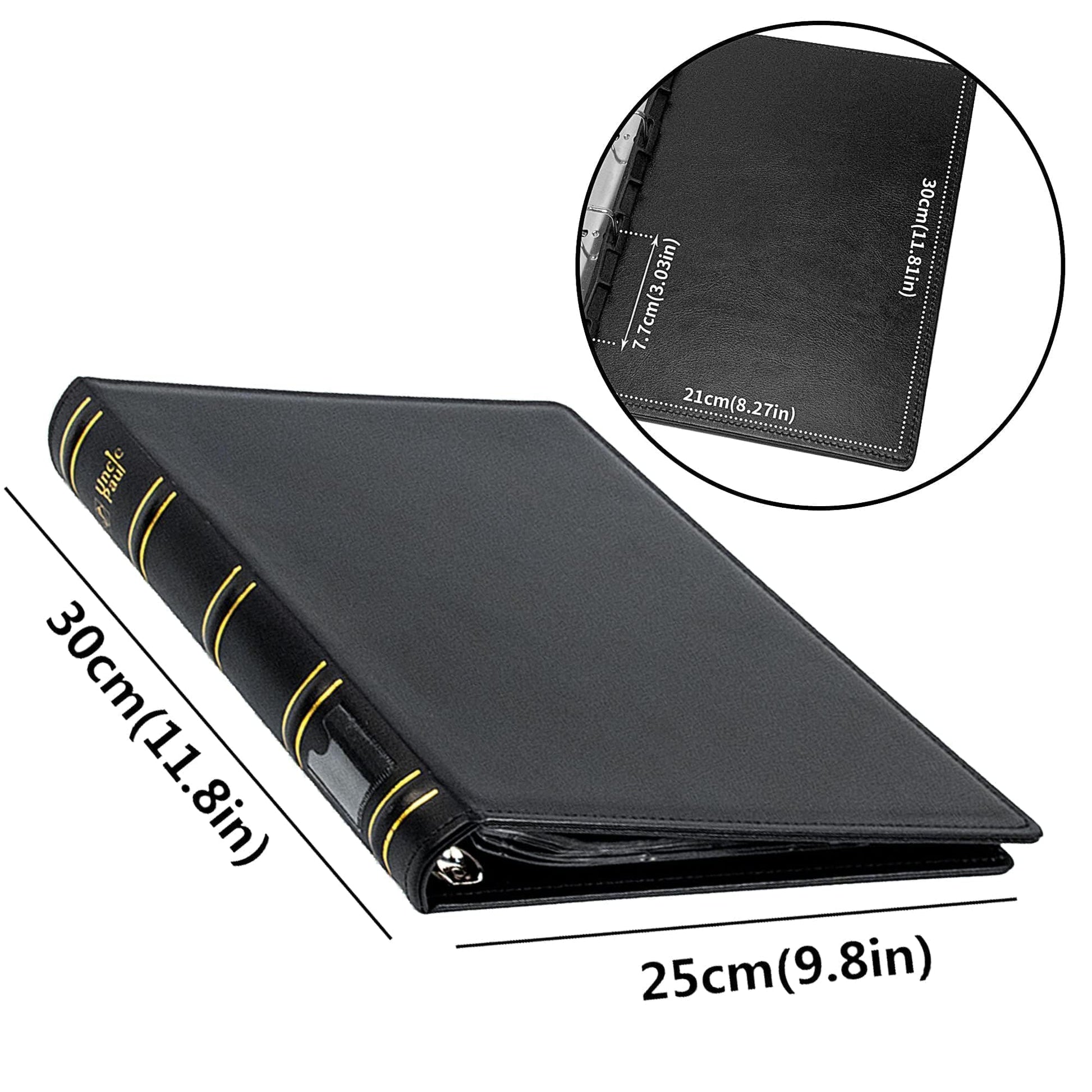 Uncle Paul Leather Binder with Coin Pocket Pages Set - Assorted 4 Sizes Pages, 12Pcs Coin Pocket Inserts Collecting Sleeves for Global Travel, All in