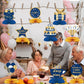 WINPOGEE 9Pcs Happy Retirement Decorations Table Honeycomb Centerpieces Party Supplies Blue Gold Retirement Adventure Awaits Sign for Men Retired