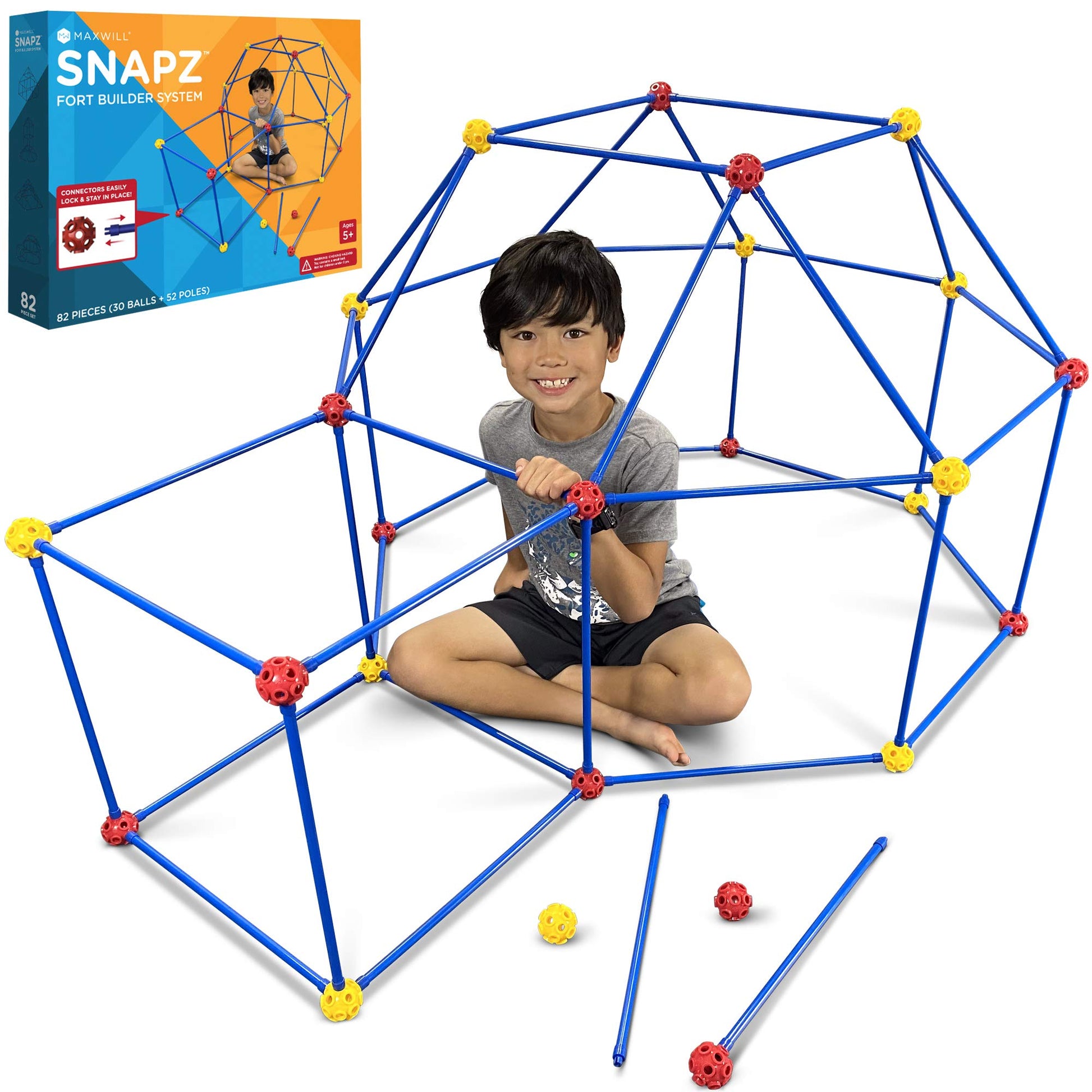 SNAPZ Ultimate Fort Builder Kit for Kids 8-12 - Sturdy Fort Building Kit for Kids 4-8 - Make & Build Ball & Stick Fort Set - Indoor STEM Tent Fort