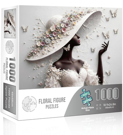 LOTAKDOS Puzzles for Adults 1000 Pieces - Elegant Flower Lady 1000 Jigsaw Puzzle, Beautiful Black and White Beauty Woman?Patchwork Art Challenge