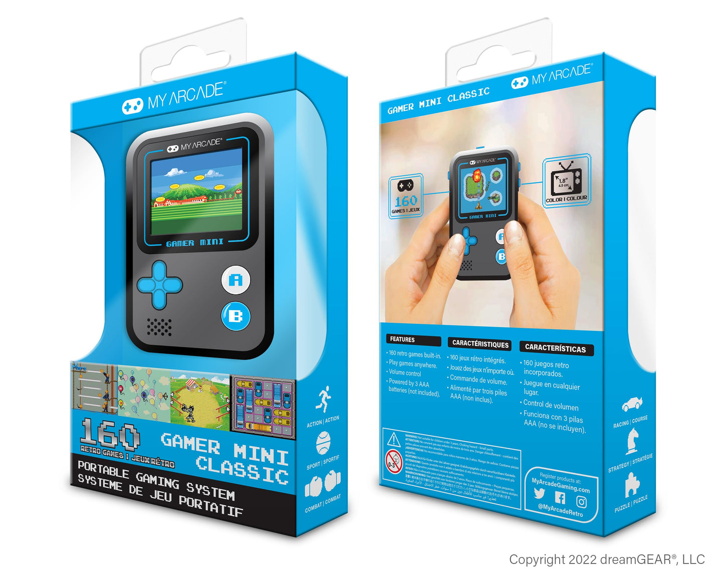 My Arcade Gamer Mini Classic-Blue: Miniature Handheld Gaming System Packed with 160 Games, 1.8" Color Display (DGUN-3926)