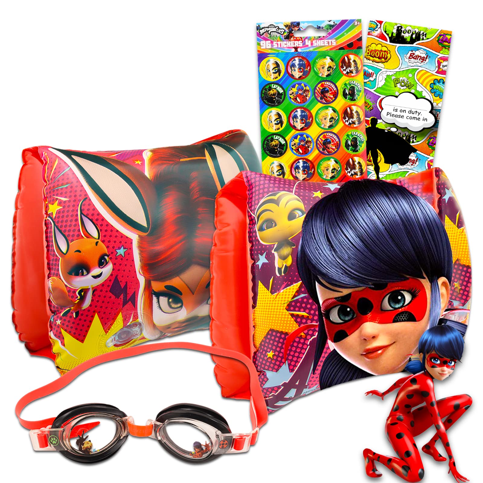 Miraculous Ladybug Pool Toys Set - Gift Bundle with Inflatable Arm Floaties, Goggles, Stickers, More | Miraculous Ladybug Beach Toys