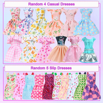 34Pcs Fashion Doll Clothes Sets for 11.5 inch Girl Doll, 4 Casual Dresses