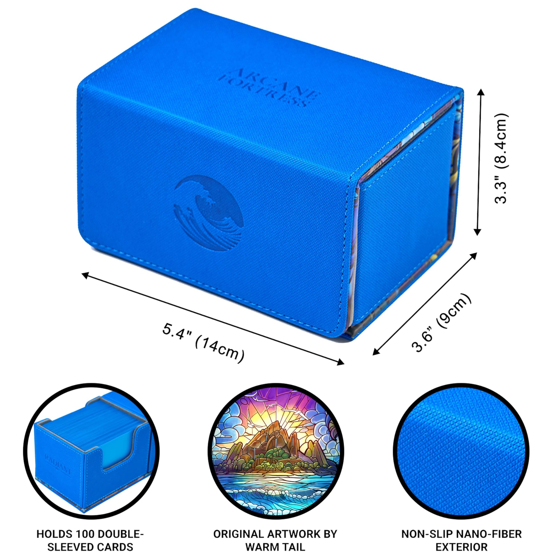 Arcane Fortress Card Deck Box For MTG Commander, Fits 100 Double-Sleeved Cards, Premium Leather, TCG Deck Box For Magic EDH, Magnetic Case with 3
