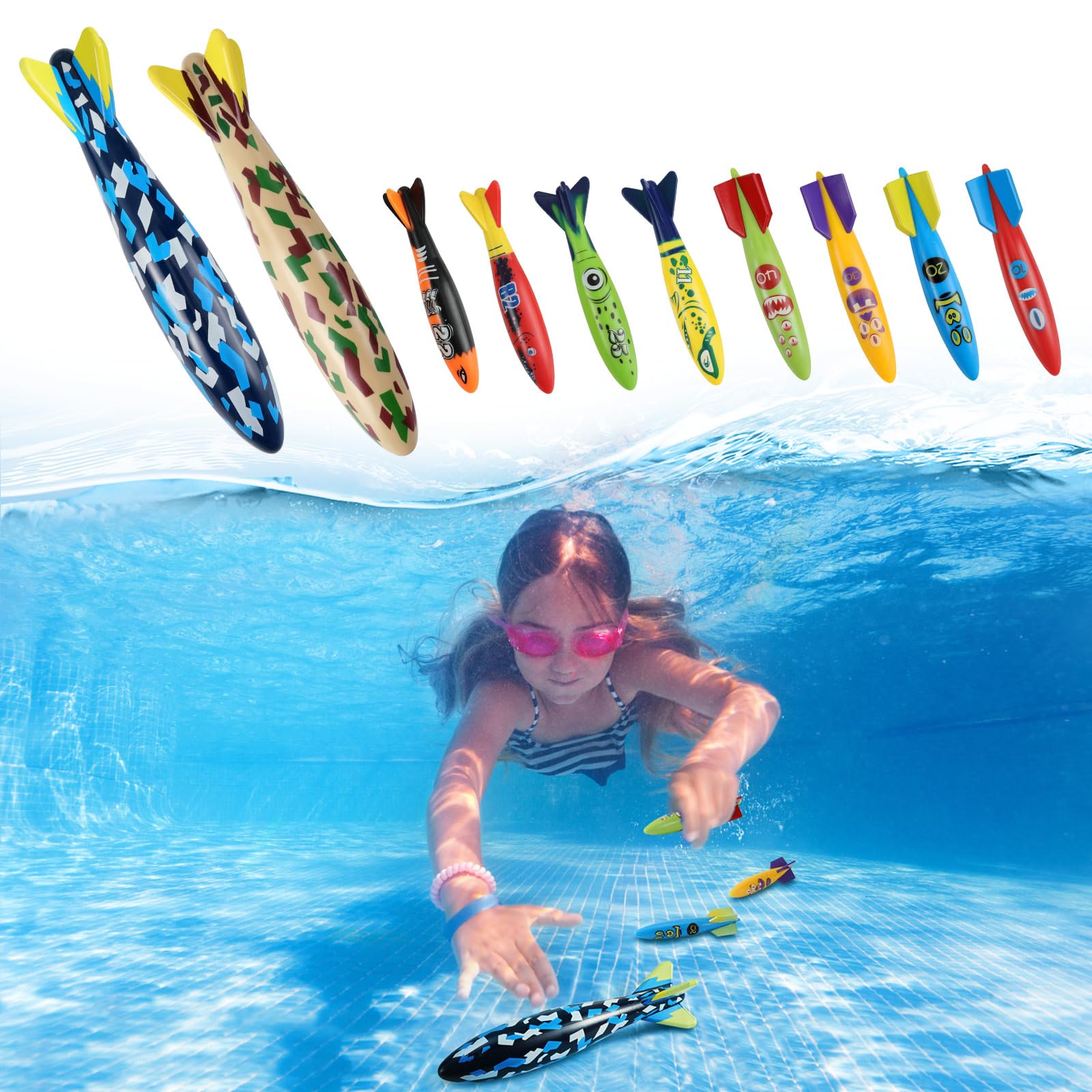MoKo 10 Pack Pool Torpedo Toys, Water Diving Rockets for Kids & Adults