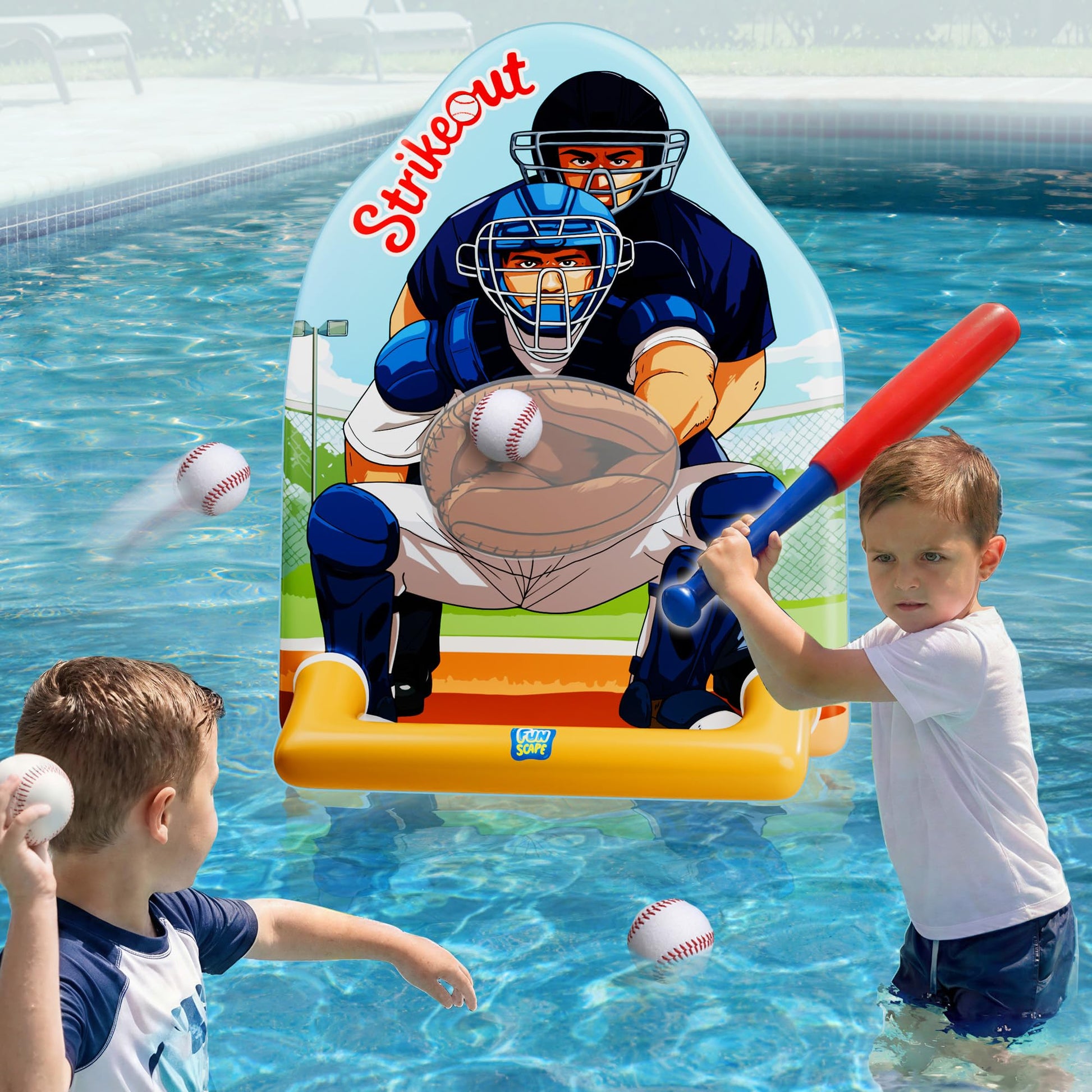 Funscape Kid Inflatable Baseball Pool Toy, Fun Swimming Pool Ball Toss Game