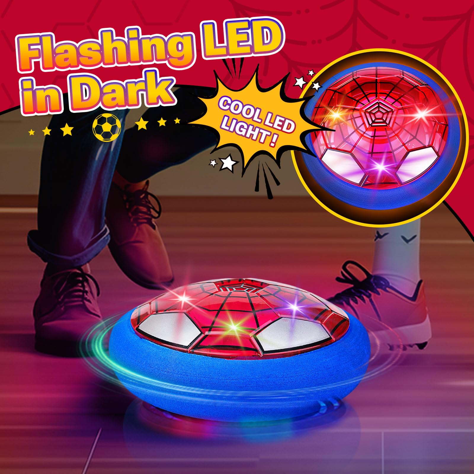 SUYUKI Hover Soccer Ball for Kids Boys, Spider Soccer Toys for Boys 4 5 6 7 8 9 10, Indoor Boy Toys with Led Lights and Foam Cushion Spider Hover