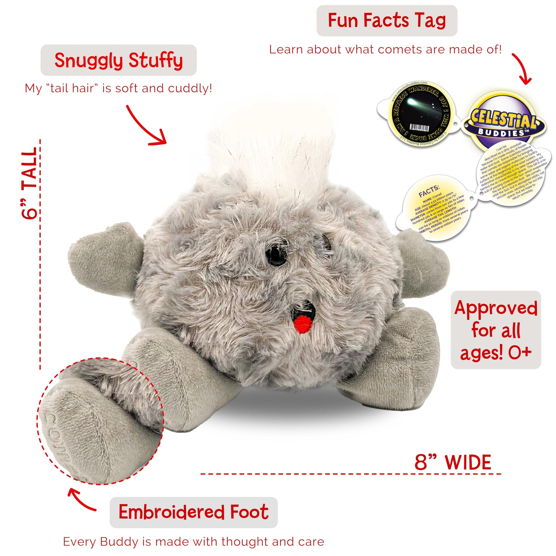 Celestial Buddies Comet Buddy | 8" Soft Stuffed Plush, Embroidered Features, Fun Facts Tag for Kids - STEM Learning, Educational Gift, Classroom
