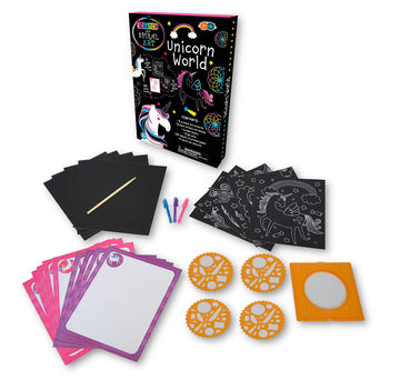 Buddy & Barney Unicorn World Scratch and Spiral Art - Rainbow Scratch Art for Kids | Includes Set of 10 Scratch Paper Art Sheets, 3 Gel pens, 20