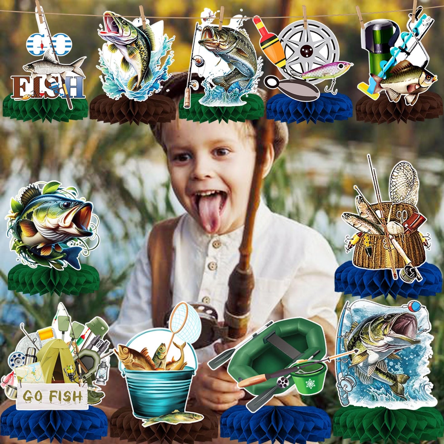 12Pcs Fishing Centerpieces, Fishing Table Decorations, Fishing Birthday Party Decorations, Gone Fishing Party Decorations, Fish Party Decorations
