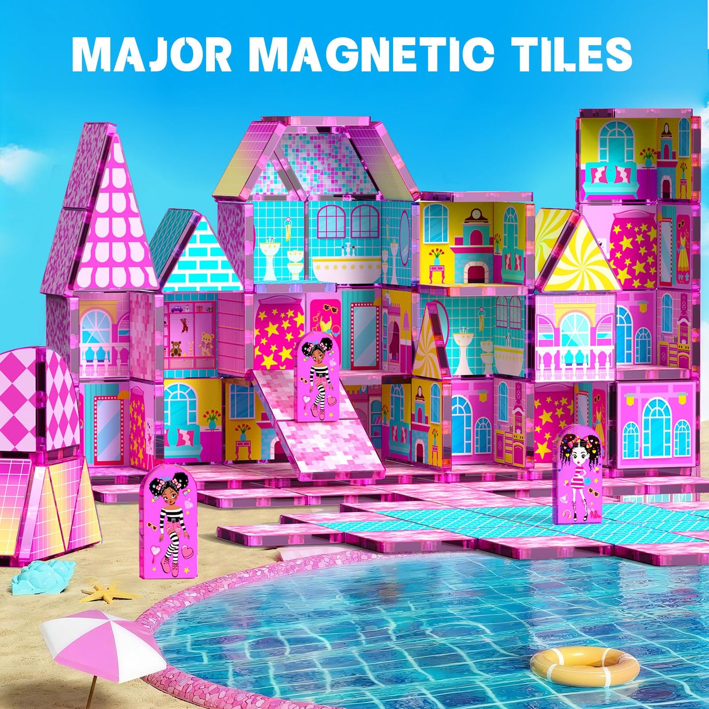 Magnetic Tiles 52PCS Magnetic Building Blocks for Kids Ages 3-5 4-8, STEM Montessori Preschool Classroom Must Haves, Toddler Sensory Educational Toys