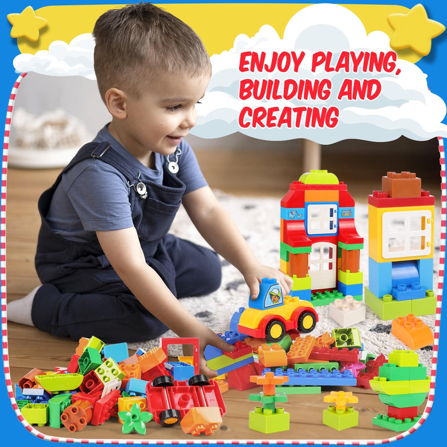 EP EXERCISE N PLAY Large Building Blocks Set Classic Big Size Bricks STEM Educational Toys for Toddlers 1-3 Years Compatible with Major Blocks, Ideal