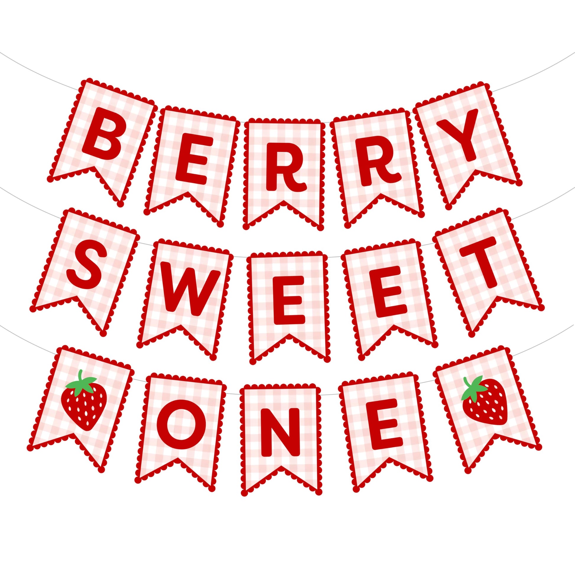 Berry Sweet One Birthday Banner Girl 1st Strawberry Party Decoration Red Pink Gingham Hanging Supplies