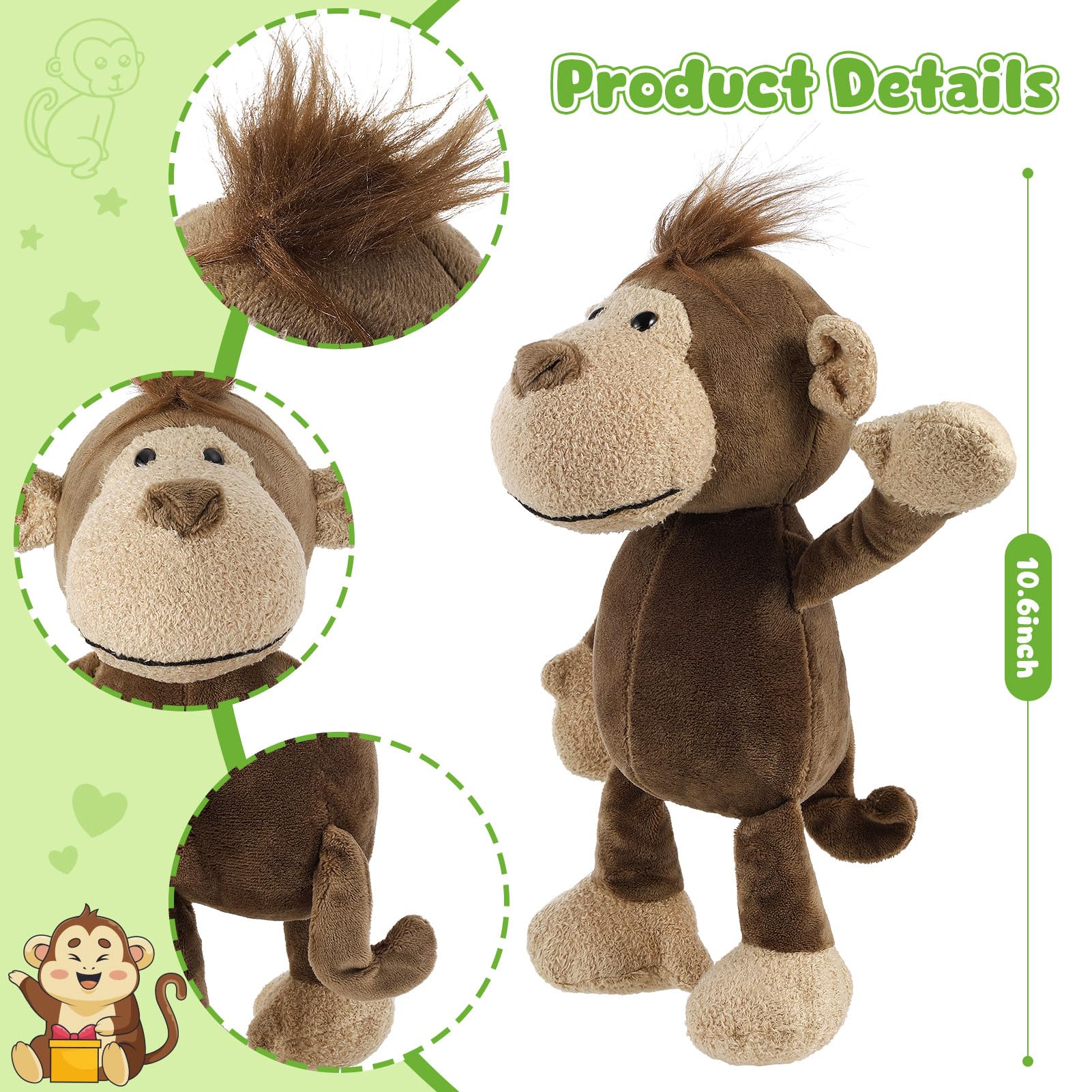 6 Pcs Safari Stuffed Animals Bulk Lion Elephant Monkey Tiger Toy Plush Zoo Animals Junble for Boy Girl Gift Animal Themed Parties Baby Shower