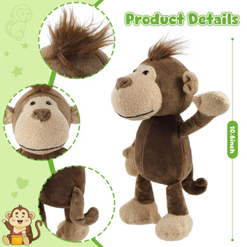 6 Pcs Safari Stuffed Animals Bulk Lion Elephant Monkey Tiger Toy Plush Zoo Animals Junble for Boy Girl Gift Animal Themed Parties Baby Shower