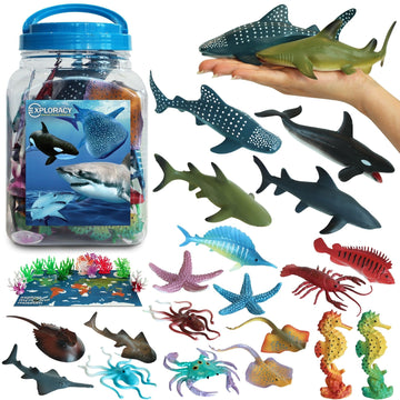 EXPLORACY 20pcs Sea Animals Toys for Kids Realistic Ocean Animal Toy Sealife Figurine Whale Shark Toys Bath Sensory Bin Play Birthday & Party Favors