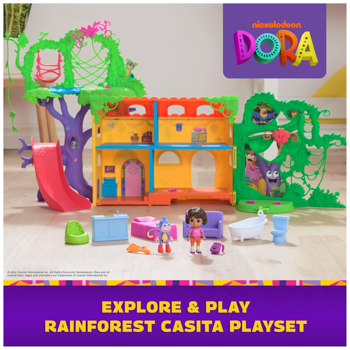 Dora, Explore & Play Rainforest Casita Playset, Dora & Boots Figures, Dollhouse Furniture, Bilingual Phrases, Kids Toys for Girls & Boys Ages 3 and Up