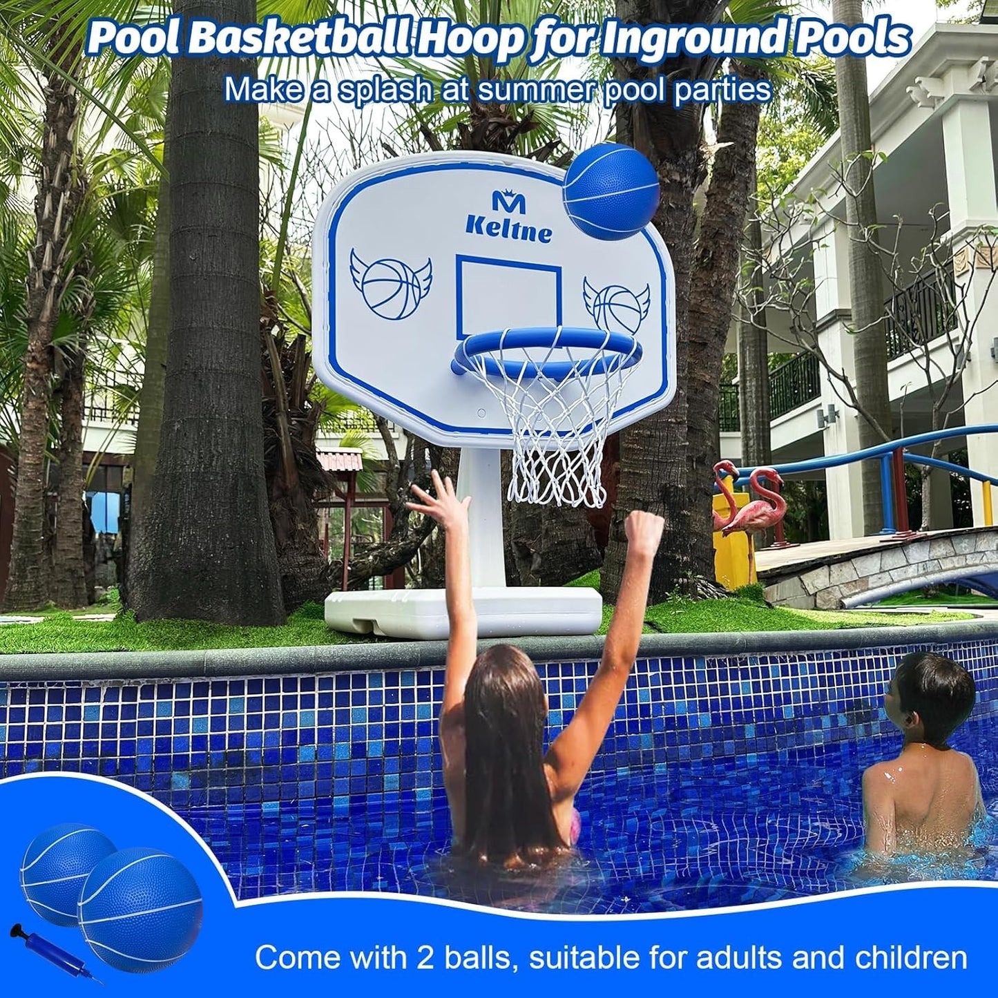 Dahivs Pool Basketball Hoop, Oversized Poolside Basketball Hoop for Swimming Pool Basketball Game, 34"x34"x42.2" Water Basketball Hoops with Lengthen