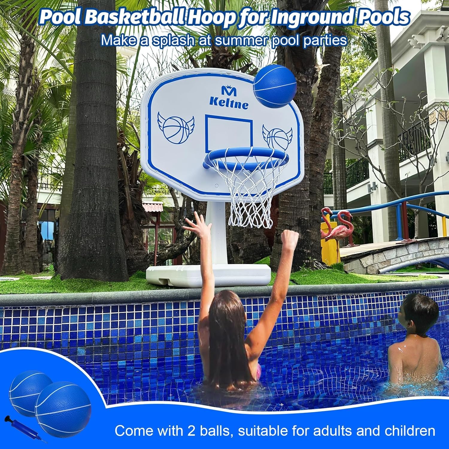 Dahivs Pool Basketball Hoop, Oversized Poolside Basketball Hoop for Swimming Pool Basketball Game, 34"x34"x42.2" Water Basketball Hoops with Lengthen