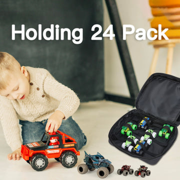 HUHYNN Carrying Case for 24 Monster Jam Trucks, Kid Toy Truck Storage and Organizer for Monster Jam Trucks, Holding for 1:64 Scale Monster Jam