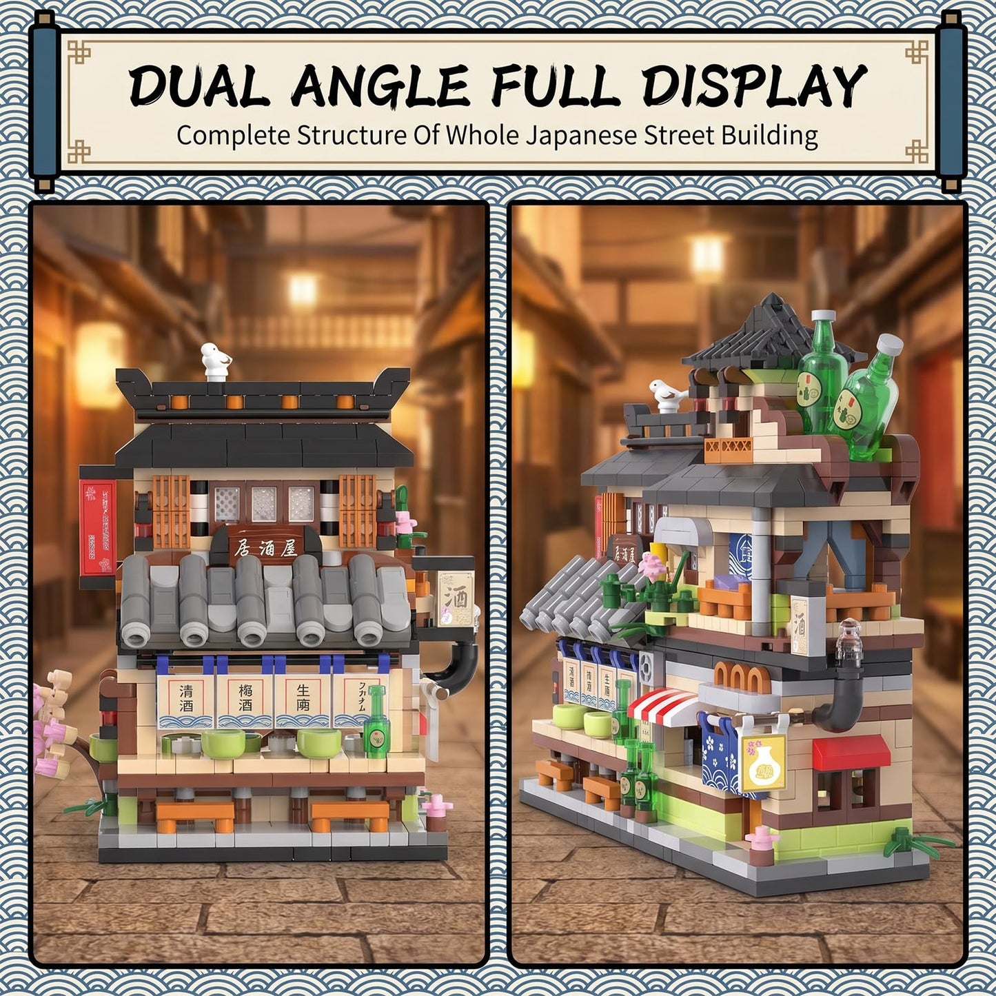 JYLWSMHMU Japanese Izakaya Building Blocks Set Street Scene Mini Architecture Model Kit Micro Bricks Japanese House Shop Detailed Display Collectible