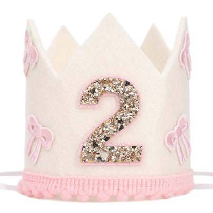 Pink Bow 2nd Crown,Bow 2nd Birthday Theme Crown,Girl Second Birthday Decor
