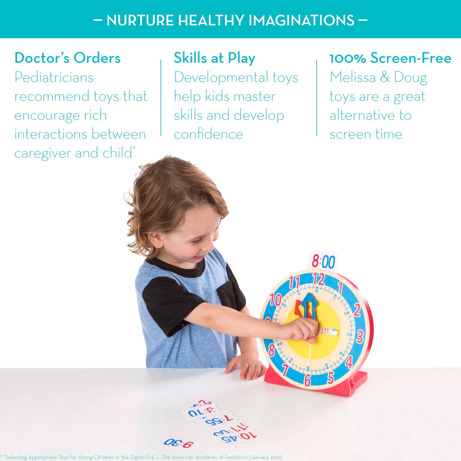Melissa & Doug Turn & Tell Wooden Clock - Educational Toy with 12+ Reversible Time Cards