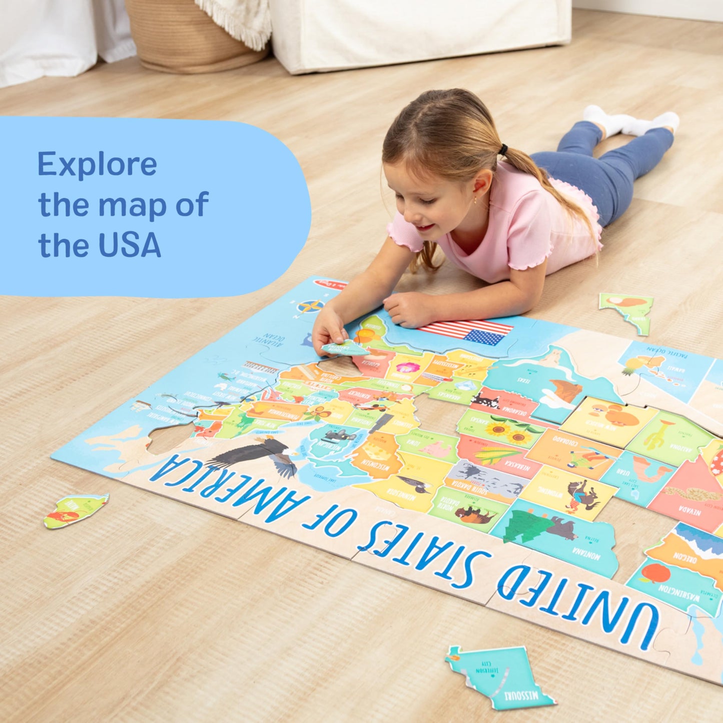 Melissa & Doug USA Map Jumbo Floor Puzzle 51-Piece Educational Toy