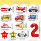 12pcs Transportation Truck Plane School Bus Fire Truck Police Car Ship Ambulance Submarine Birthday Number Foil Balloon for Transportation 2nd