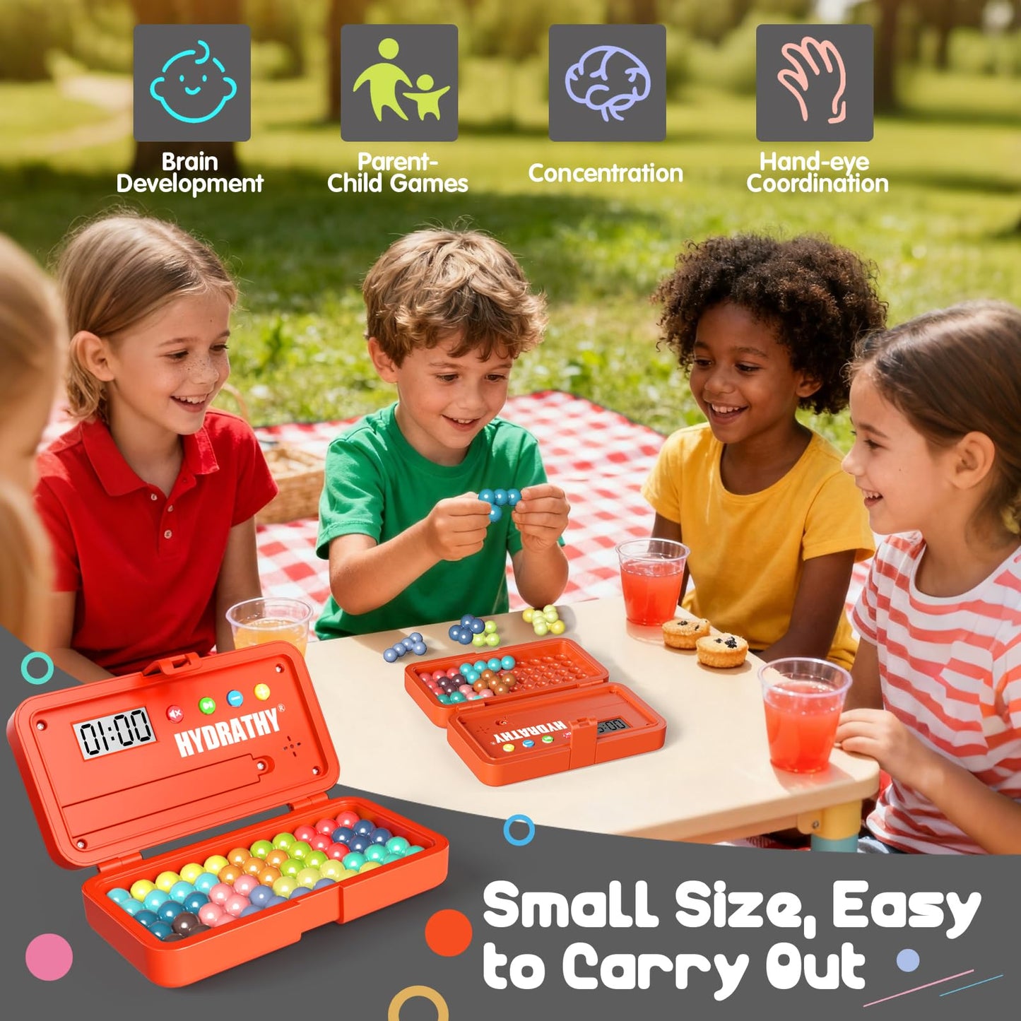 Hydrathy Brain Teaser Puzzles Games for Kids Adults with Timer, 2 Modes Handheld Travel Games, Single Player Mind Challenge Toys, STEM Montessori