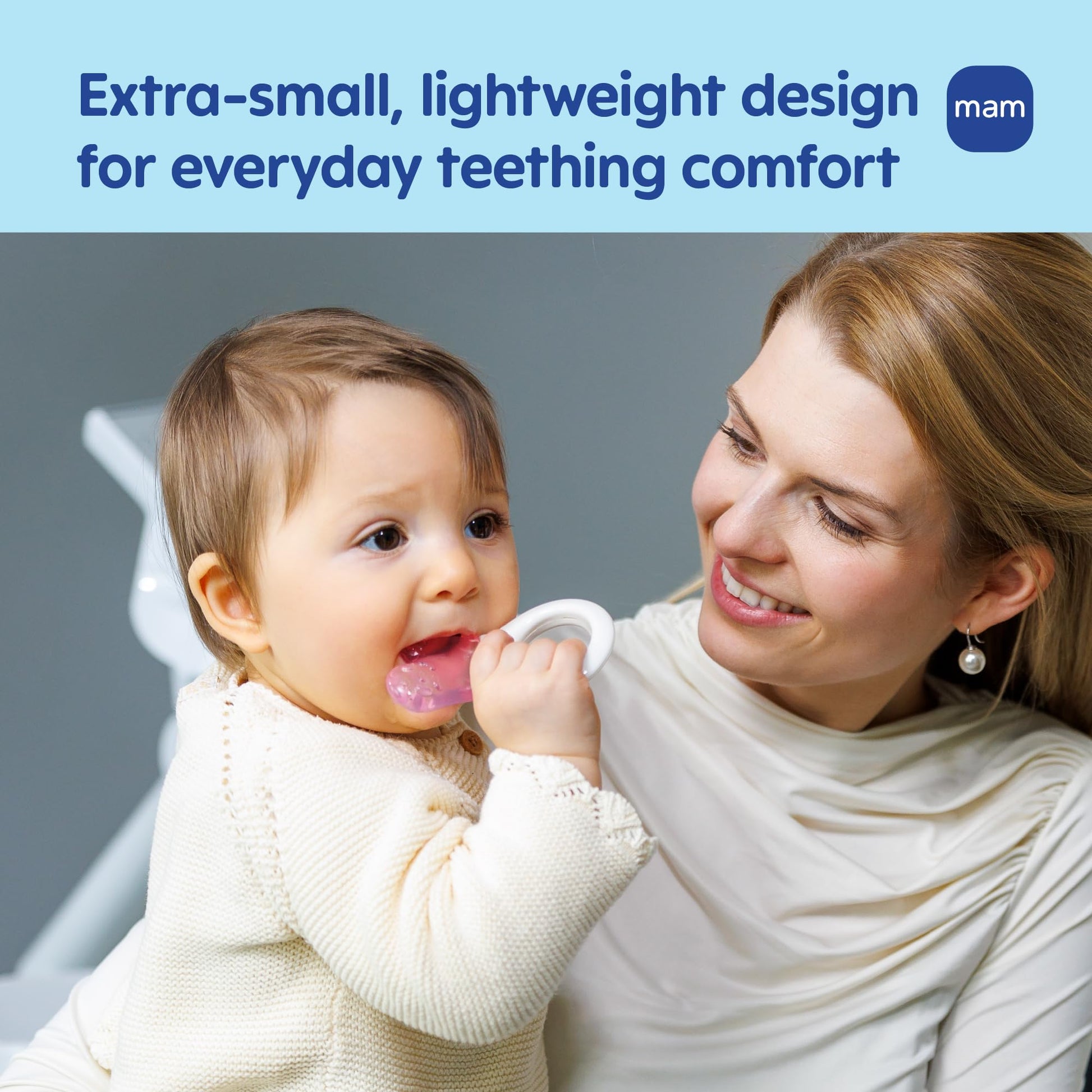 MAM Mini Cooler Lightweight Baby Teether with Clip 2+ Months 1 Pack